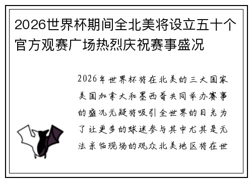 2026世界杯期间全北美将设立五十个官方观赛广场热烈庆祝赛事盛况