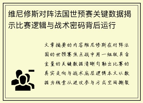 维尼修斯对阵法国世预赛关键数据揭示比赛逻辑与战术密码背后运行